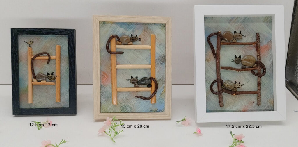 Aperçu des dimensions des tableaux Petits chats sur une échelle