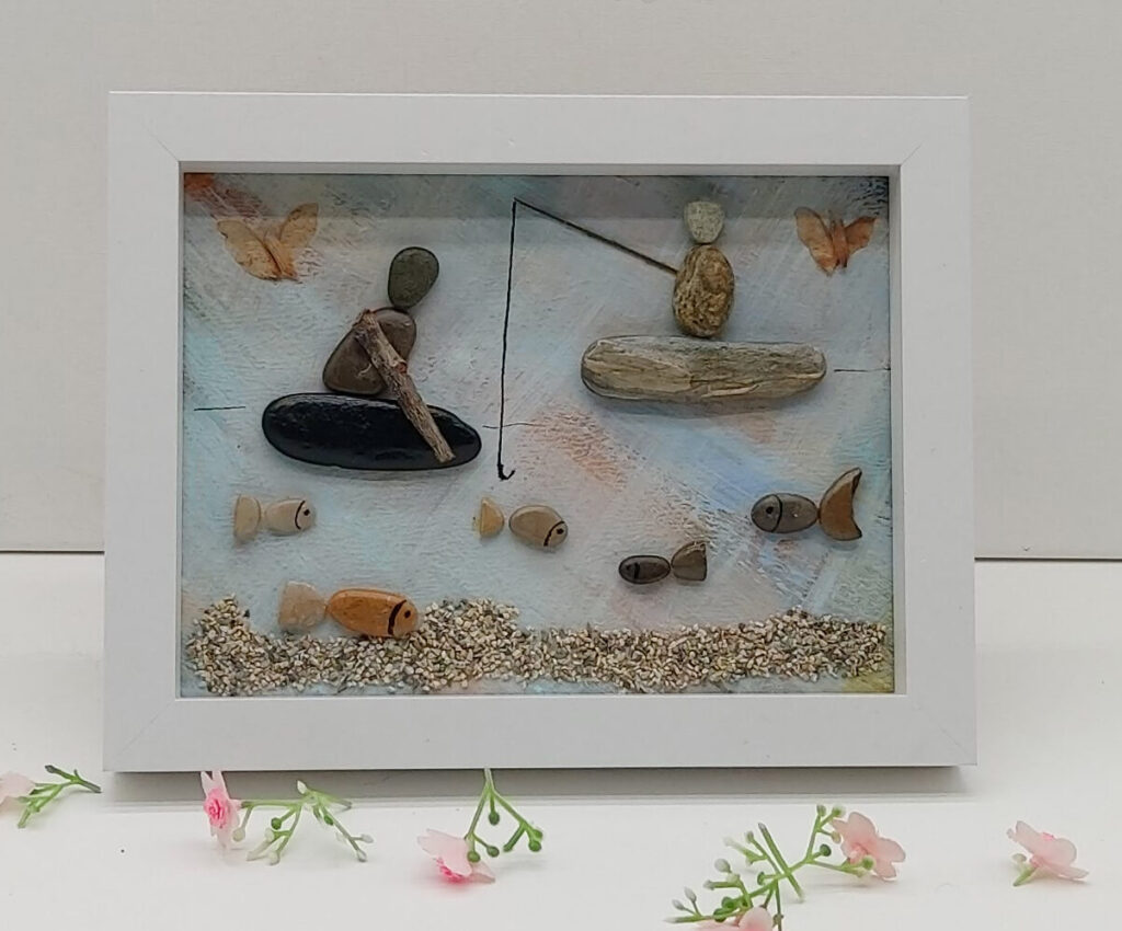 Deux pêcheurs en barque sur la rivière